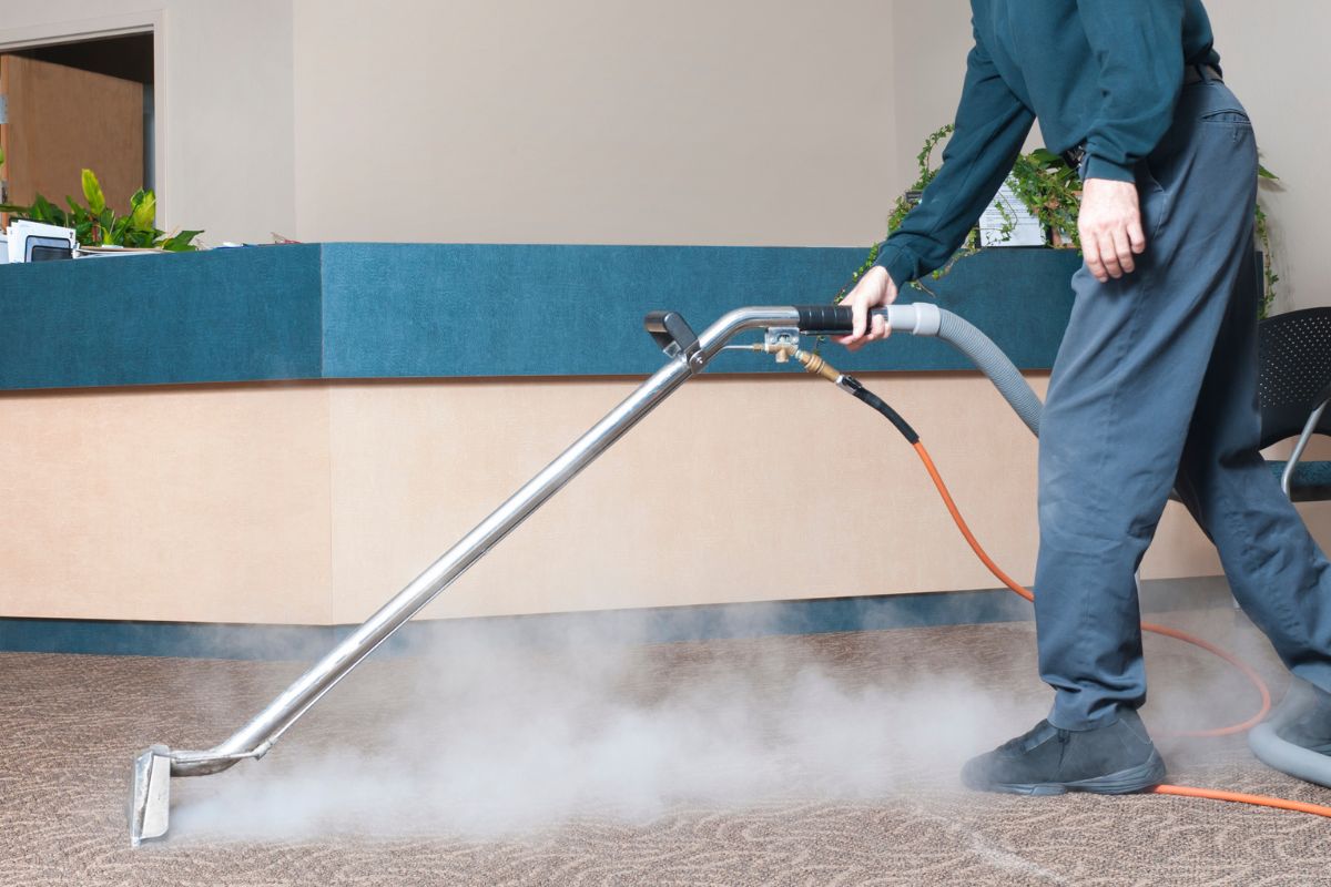 Professional carpet steam cleaning in Sydney home using hot water extraction equipment