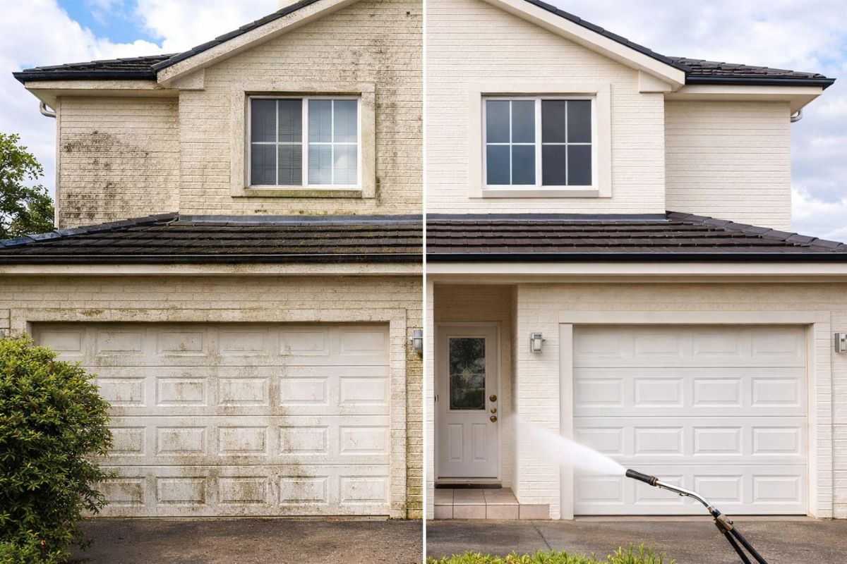 house exterior before and after pressure cleaning Sydney