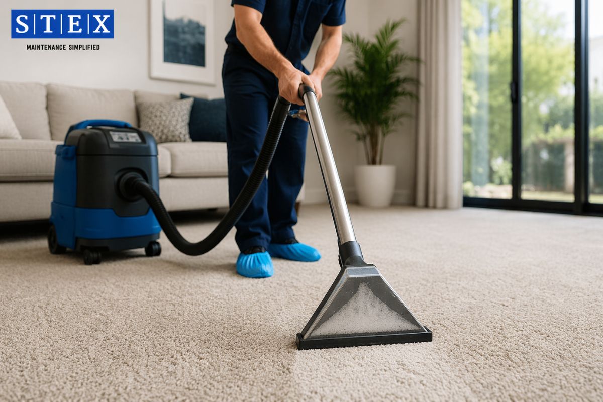Professional carpet steam cleaning service in Sydney using advanced equipment for deep cleaning and stain removal