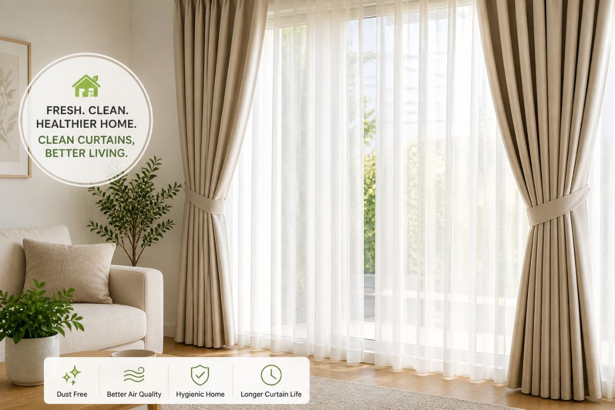 fresh clean curtains in sydney home after professional cleaning